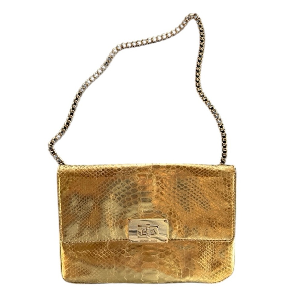 Beautiful Michael Kors Sloan Clutch/Shoulder Bag in Gold Snake Skin